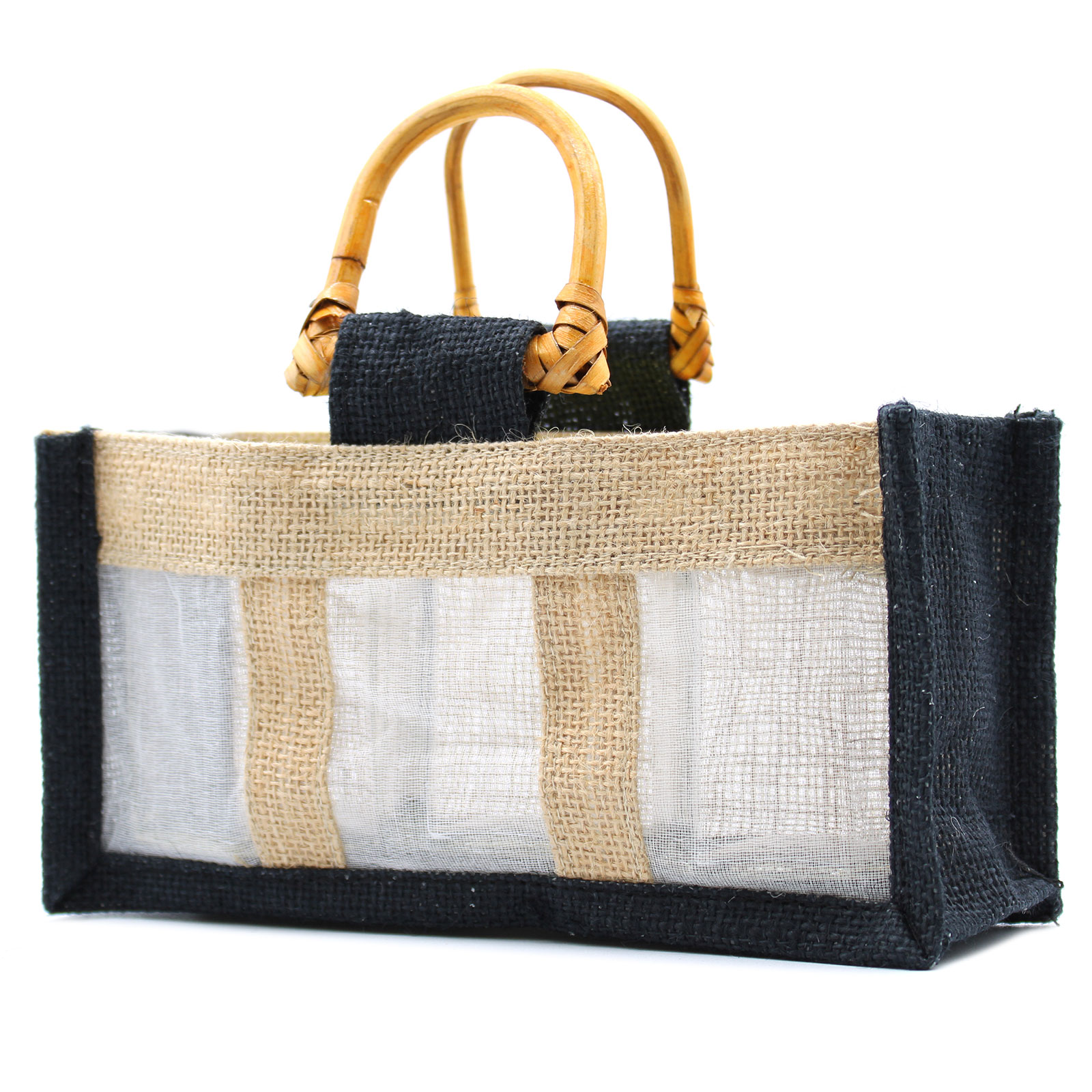 Dárková taška z juty a bavlny - Černá - 3 okénka