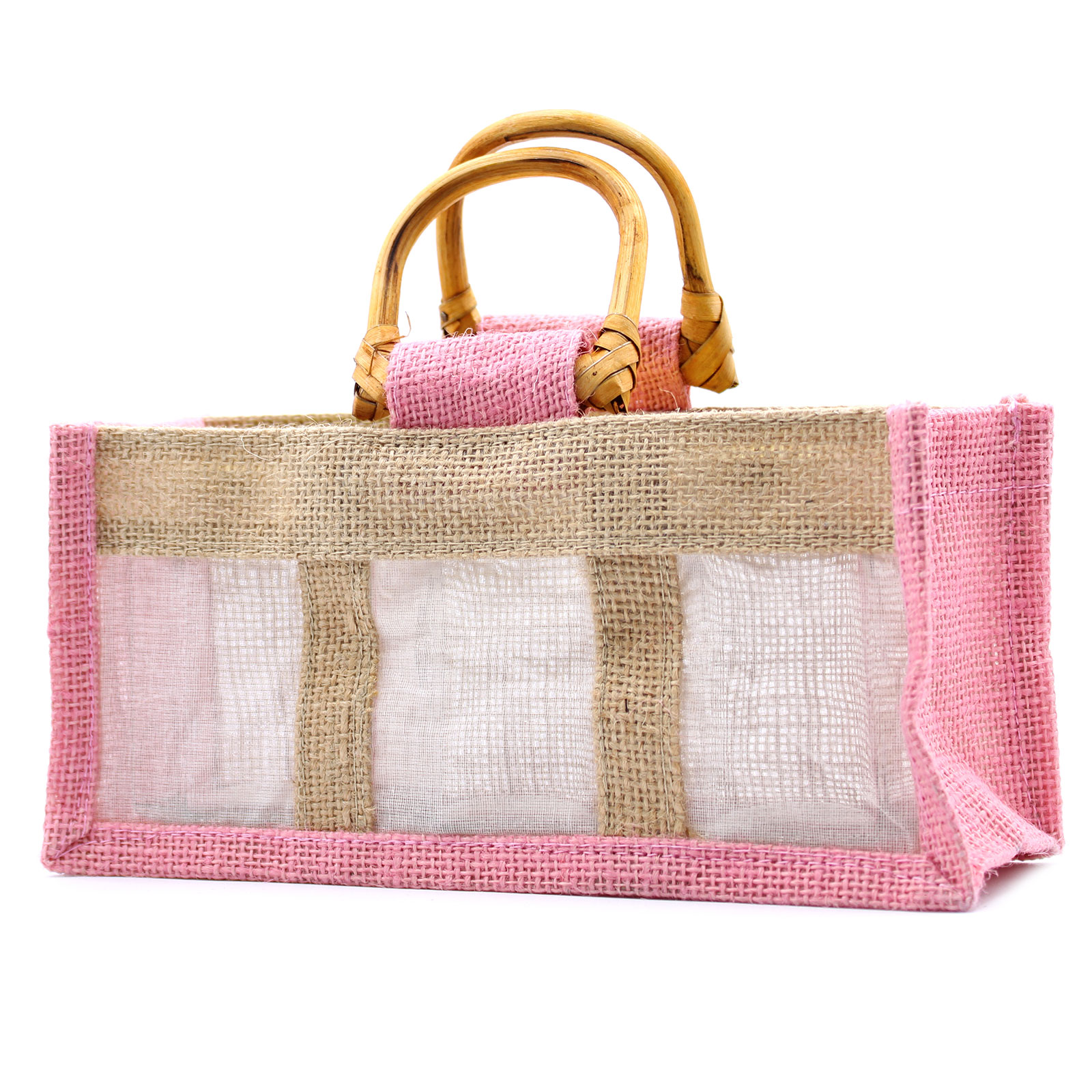 Dárková taška z juty a bavlny - Růžová - 3 okénka