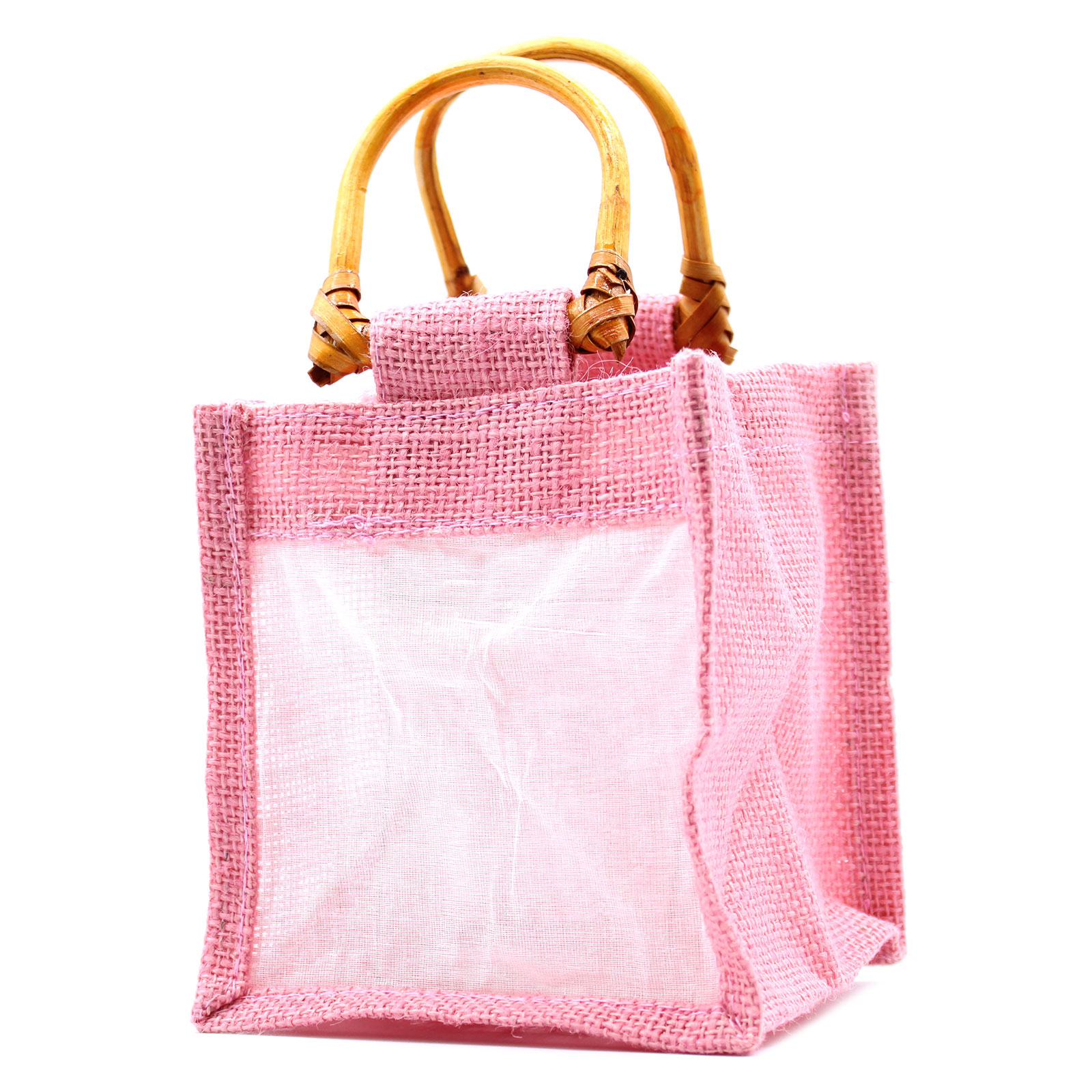 Dárková taška z juty a bavlny - Růžová - 1 okénko