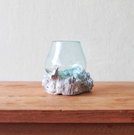 Tavené sklo na vymývaném dřevě - Malá miska