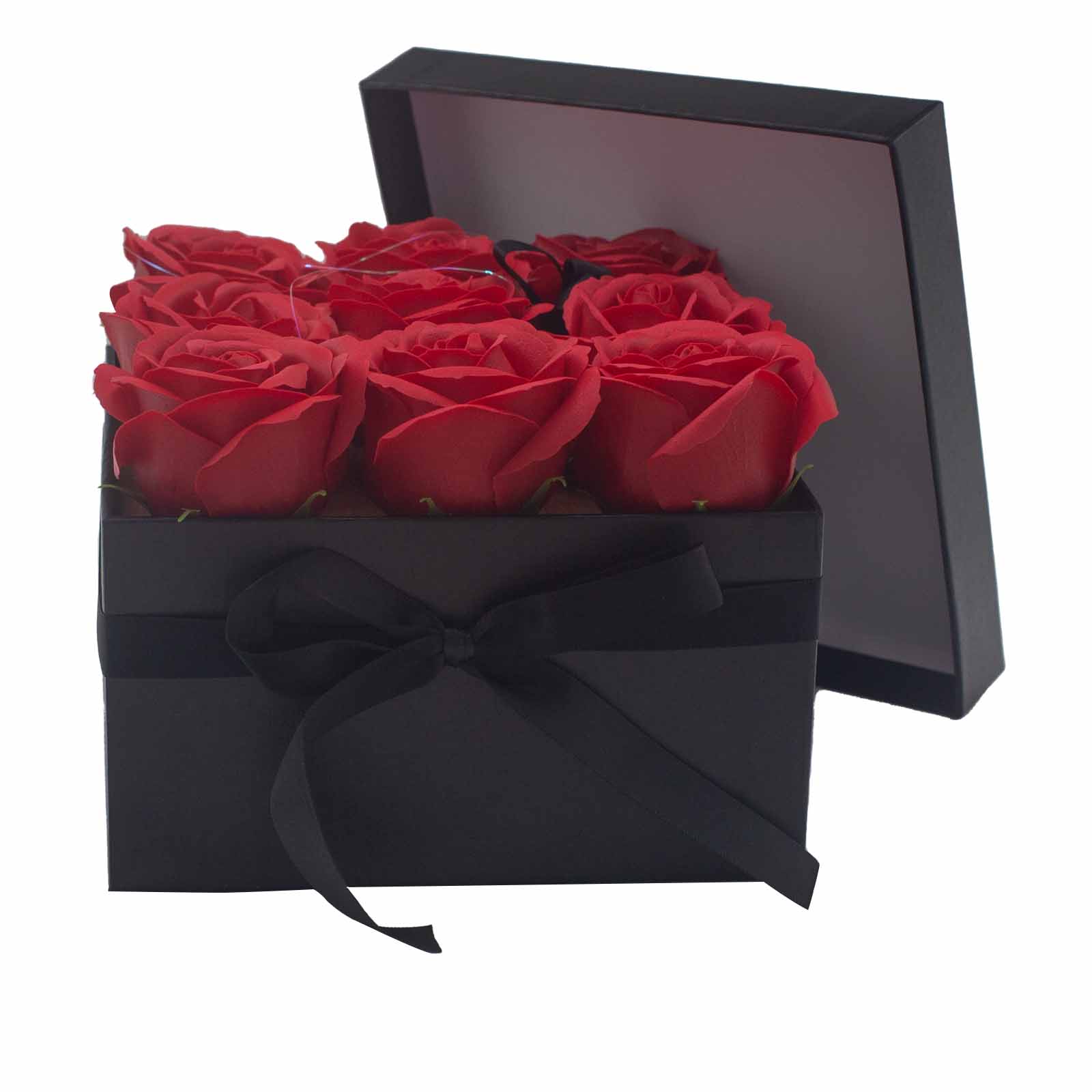 Dárkový box z mýdlových květů - 9 červených růží - Čtverec
