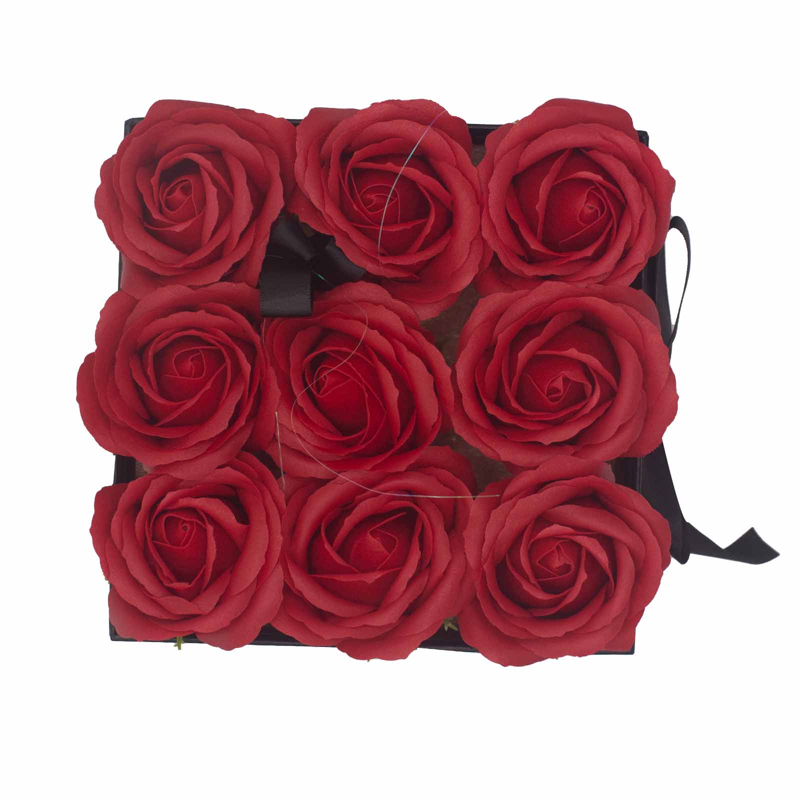 Dárkový box z mýdlových květů - 9 červených růží - Čtverec