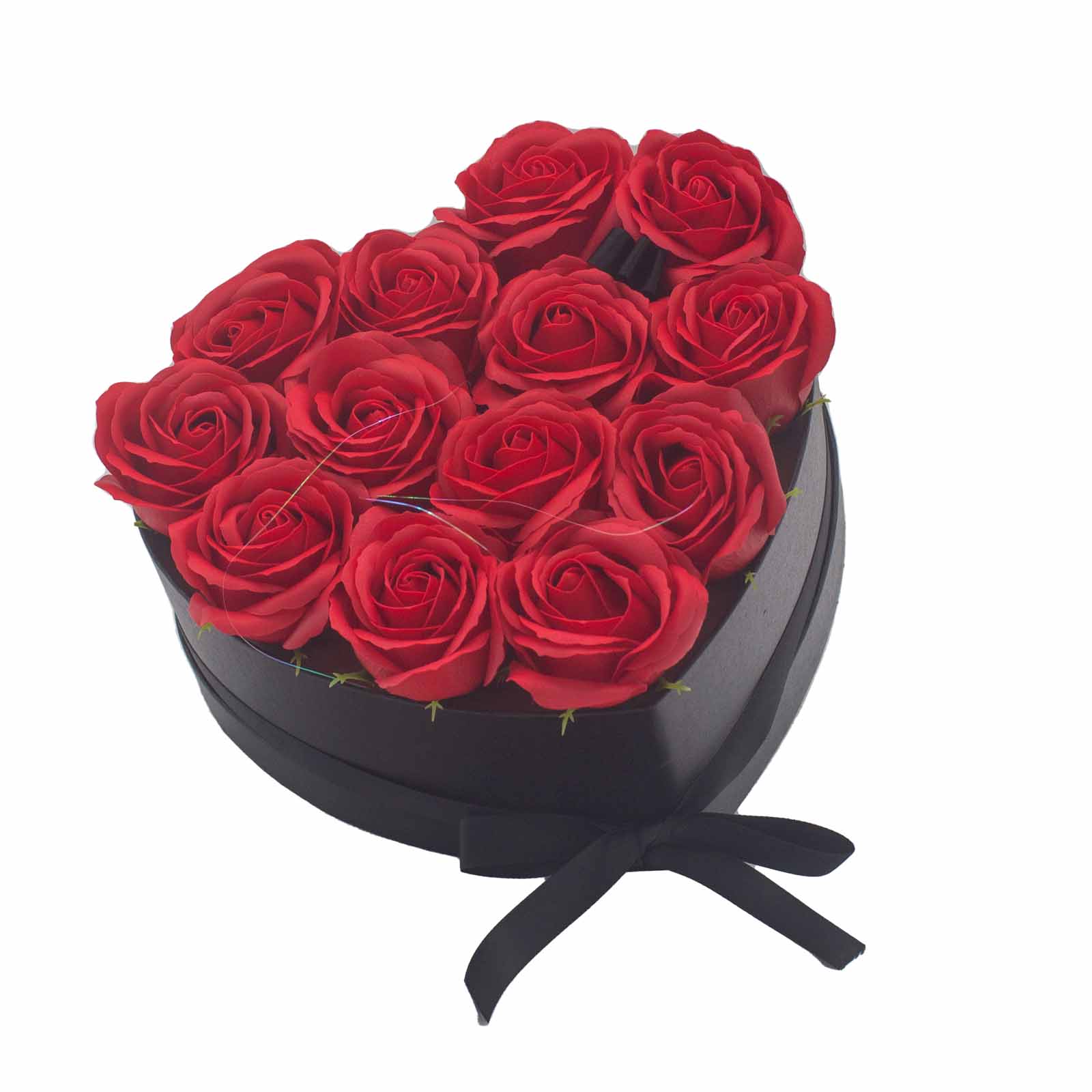 Dárkový box z mýdlových květů - 13 červených růží - Srdce
