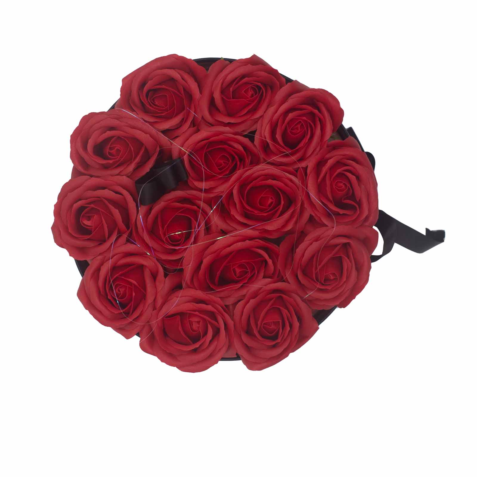 Dárkový box z mýdlových květů - 14 červených růží - Kruh