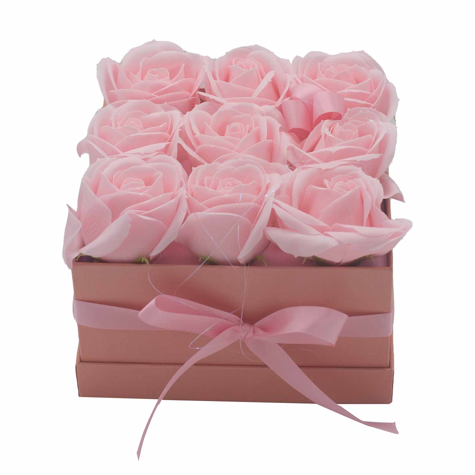Dárkový box z mýdlových květů - 9 růžových růží - Čtverec
