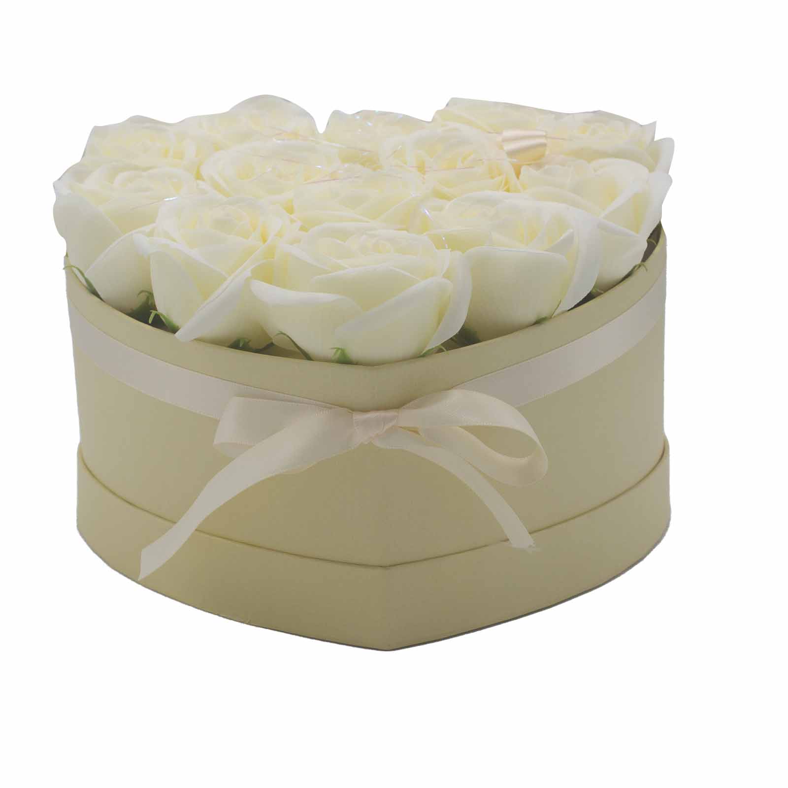 Dárkový box z mýdlových květů - 13 krémových růží - Srdce