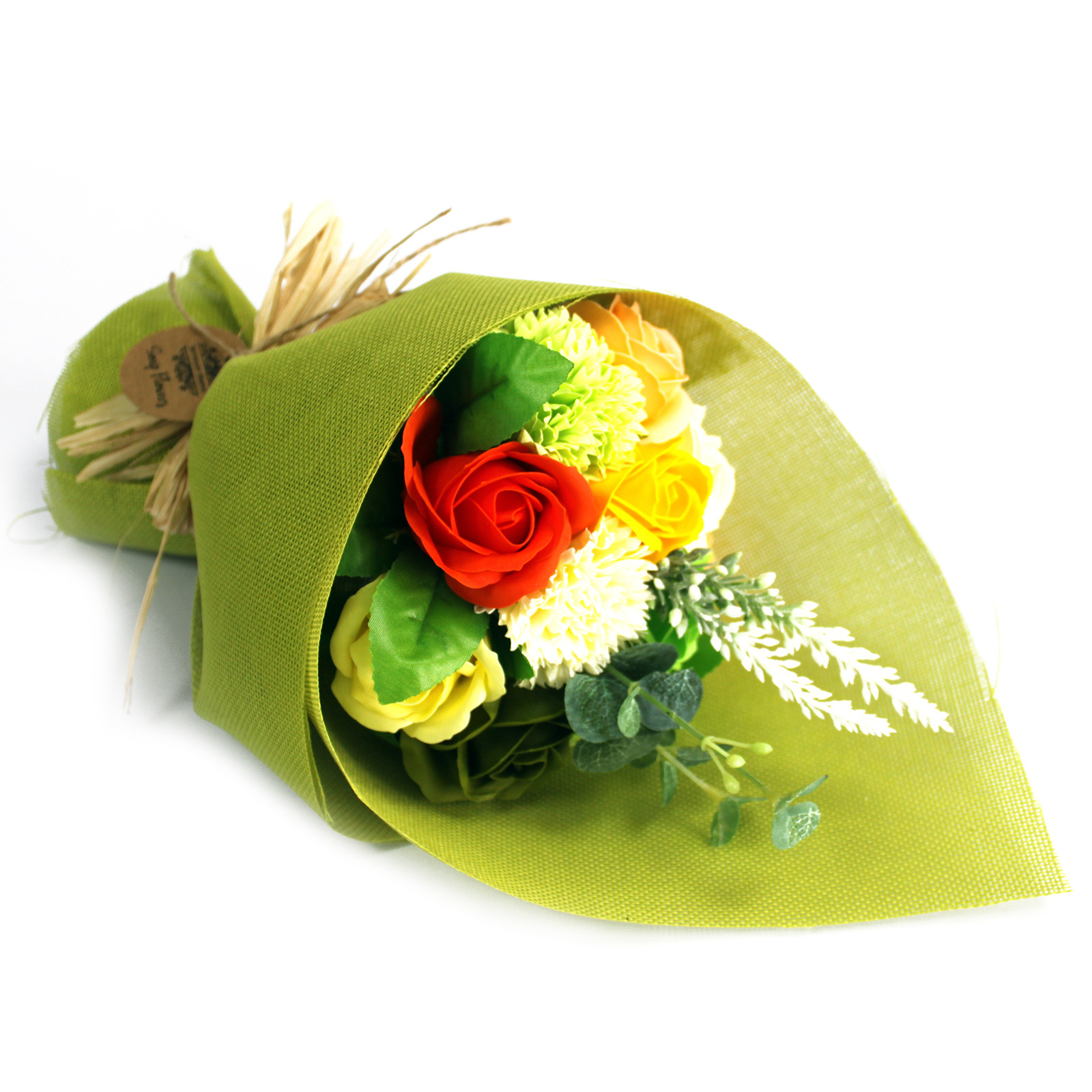 Stojací mýdlová kytice - Zelená a žlutá